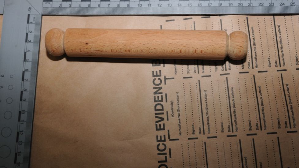 Rolling pin taken as evidence from the Donnelly house