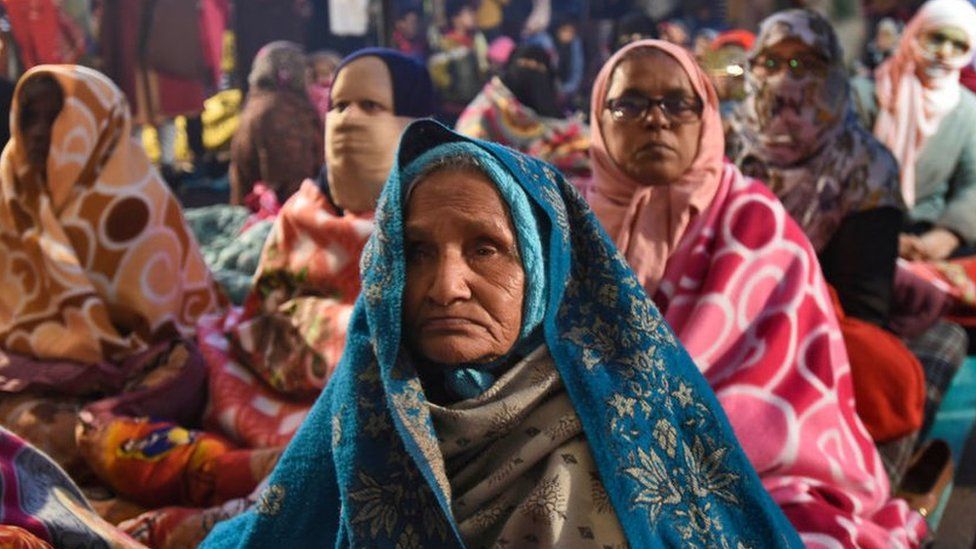 Women protesters along with their children participate in a sit-in against National Register of Citizens (NRC) and recently passed Citizenship Amendment Act (CAA), at Shaheen Bagh