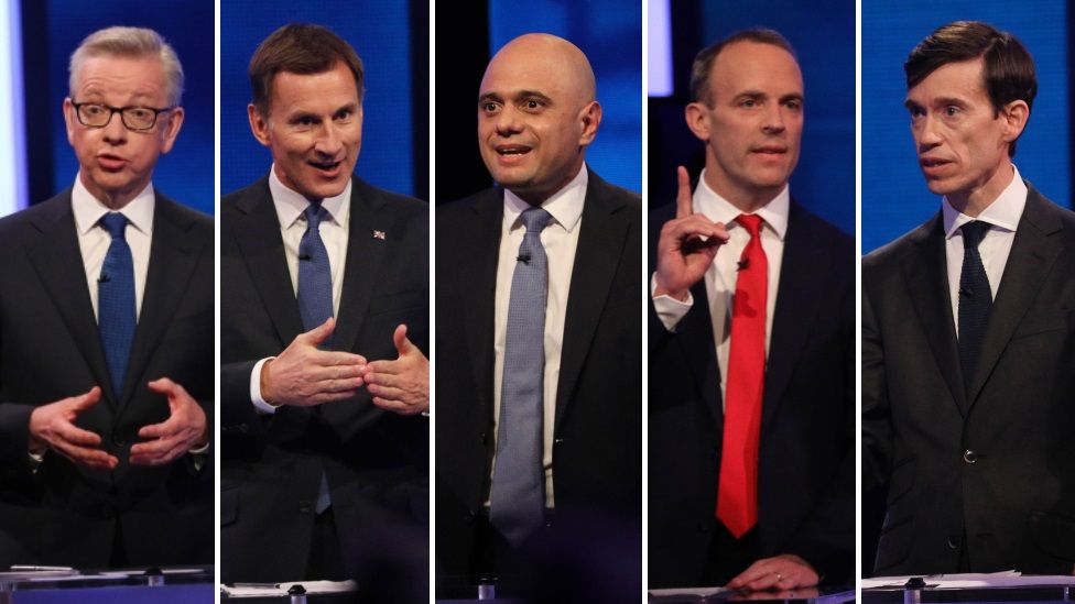 From left to right: Michael Gove, Jeremy Hunt, Sajid Javid, Dominic Raab and Rory Stewart