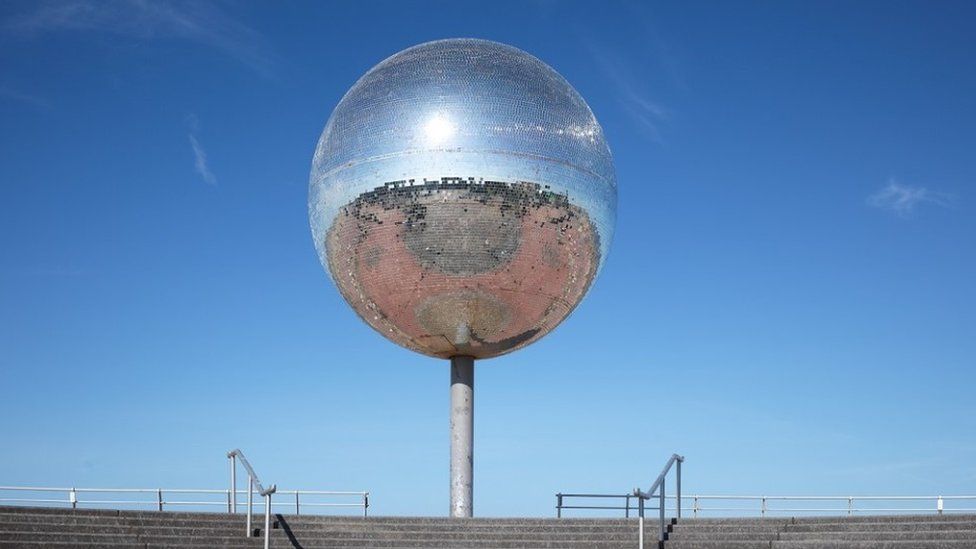 Mirror Ball artwork on Blackpool Promenade