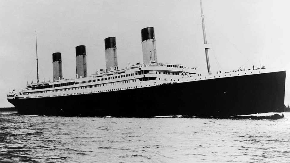 Photo shows the ill-fated luxury liner, the Titanic, sailing the ocean