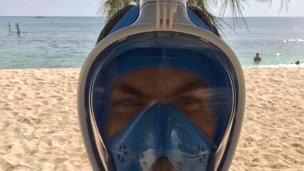Matthew Thomas wearing a snorkel mask