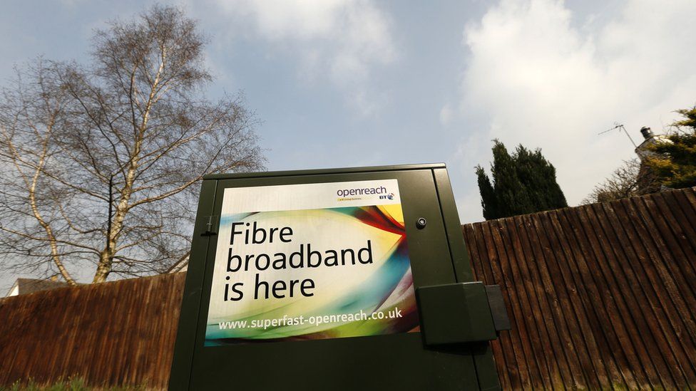 Billboard reads: "Openreach: Fibre broadband is here"