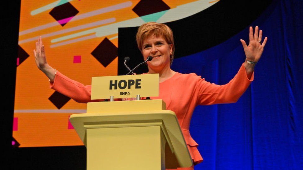 Nicola Sturgeon at conference in April