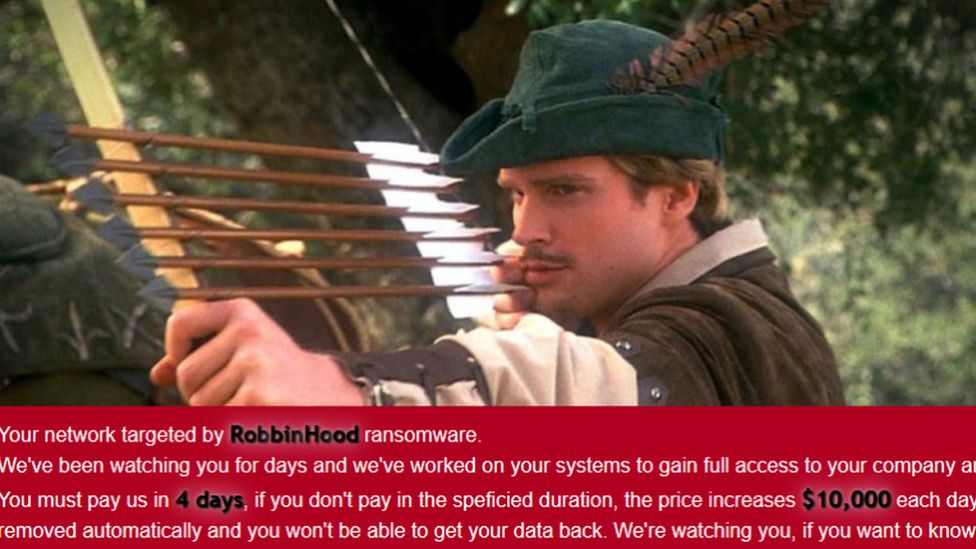 A screenshot of the RobbinHood ransomware