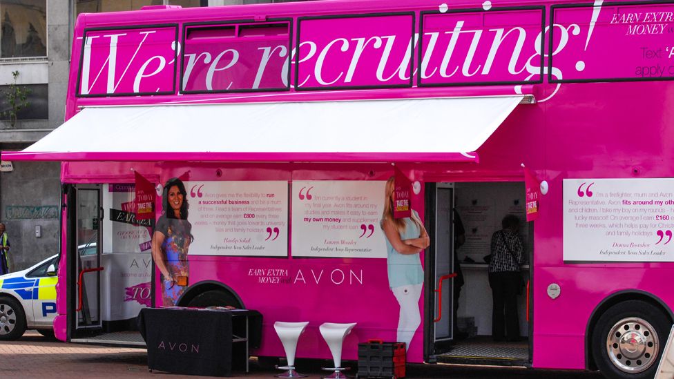 Avon cosmetics franchise networking business - bus recruiting new representatives in Northampton
