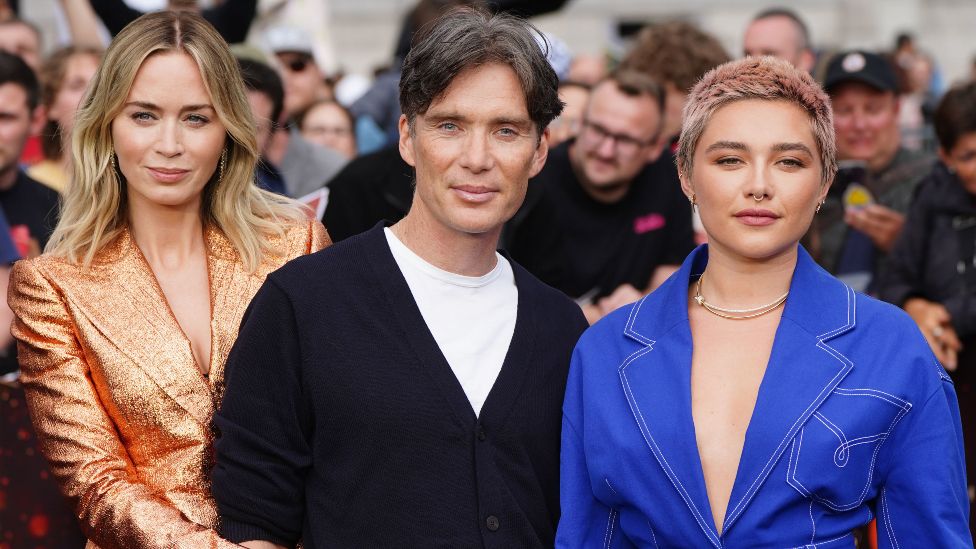 Emily Blunt, Cillian Murphy and Florence Pugh, arrives for the photo call for Oppenheimer at Trafalgar Square in London. Picture date: Wednesday July 12, 2023