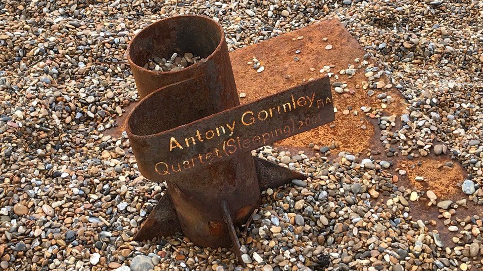 The Sir Antony Gormley sculptures at Aldeburgh beach