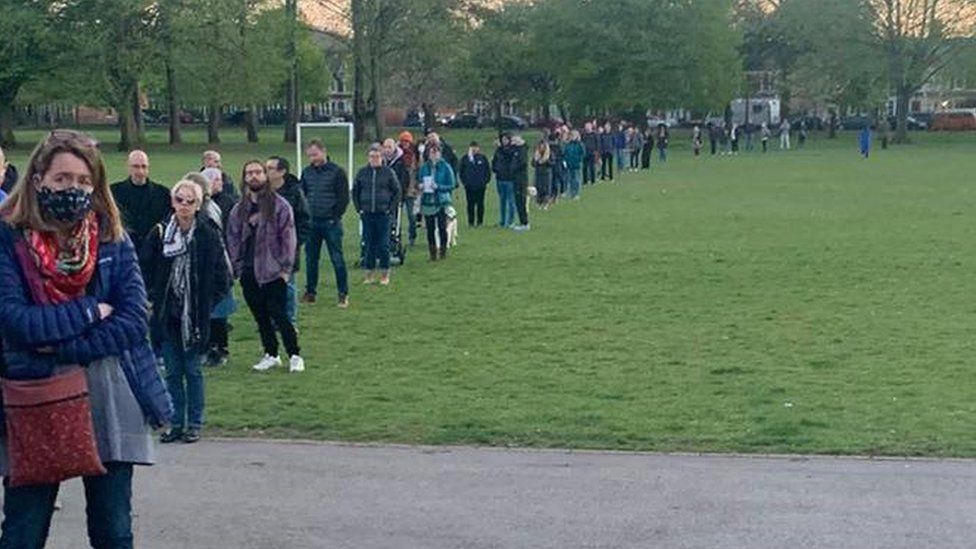 In Canton people were seeing queuing around a park to vote as the deadline approached