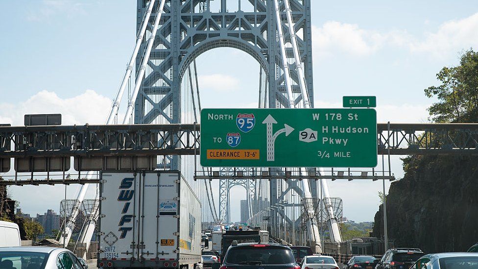 Traffic snarls on the highway leading to the George Washington bridge in New Jersey.