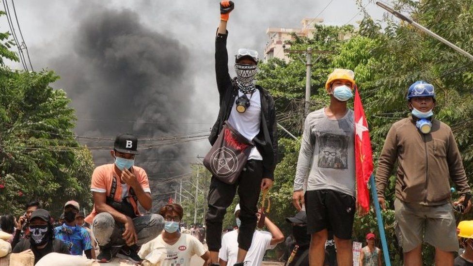 Protesters in Yangon