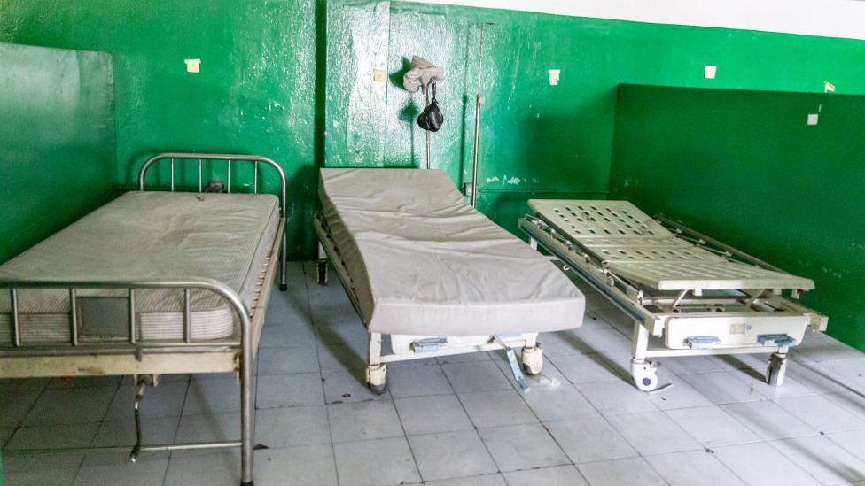 An empty room inside the general hospital. As gangs set fire to several pharmacies, clinics and a few houses in the vicinity of the general hospital in Port-au-Prince, Haiti, on Tuesday, March 26, 2024