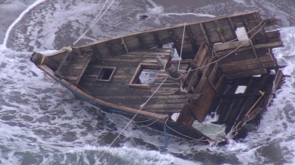 The front part of the ship, which contained five corpses and two human heads