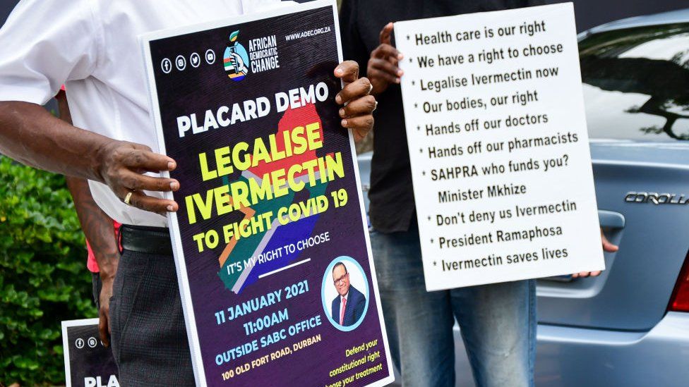 Participants protest during the Legalise Ivermectin to fight COVID-19 demonstration on January 11, 2021