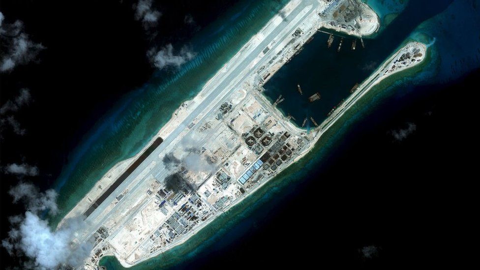Fiery Cross reef, located in the disputed Spratly Islands in the South China Sea, is shown in this handout Center for Strategic and International Studies (CSIS) Asia Maritime Transparency Initiative satellite image taken 3 September 2015 and released to Reuters 27 October 2015