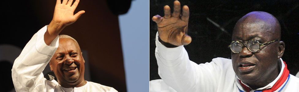 L: John Dramani Mahama, R: Nana Akufo-Addo