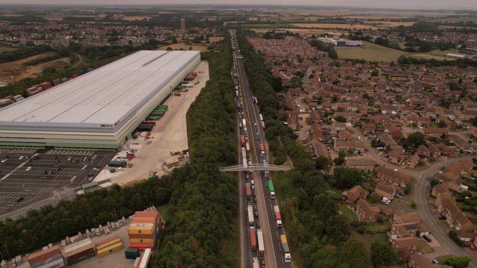 Traffic queuing on A14 in Suffolk