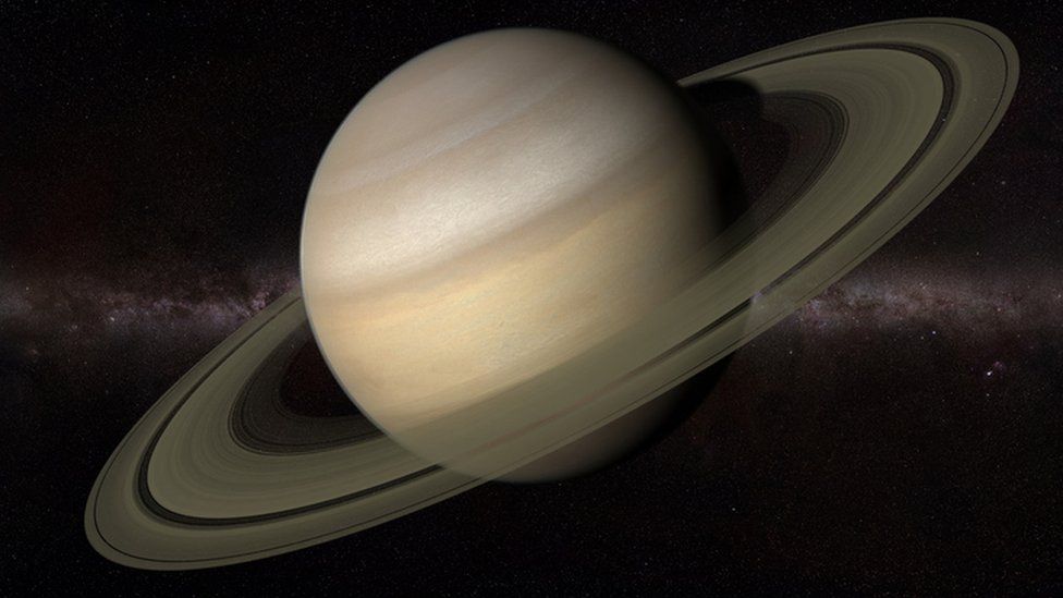 Zoomed in image of Saturn with stars in the background