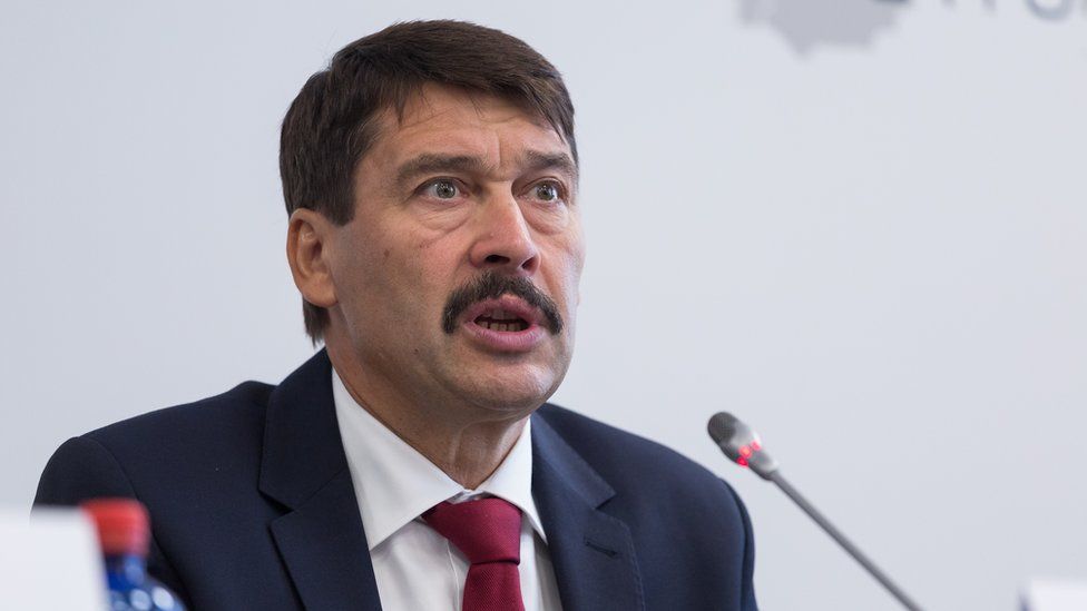 President of Hungary Janos Ader during a press conference in Hungary