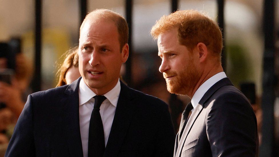 Prince William and Prince Harry talk outside Windsor Castle in September 2022