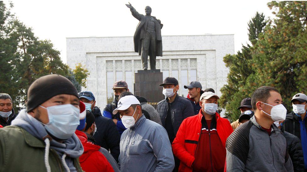 Supporters of rival political groups have been protesting in the capital Bishkek