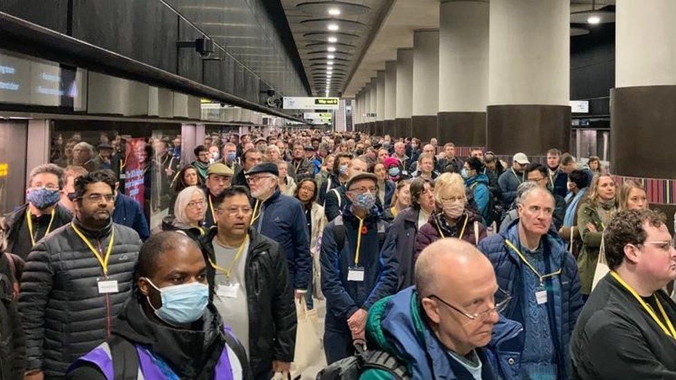 People at a new Crossrail station platform