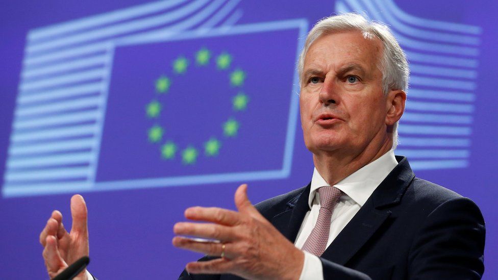 European Union's chief Brexit negotiator Michel Barnier addresses a news conference at the EU Commission headquarters in Brussels, Belgium