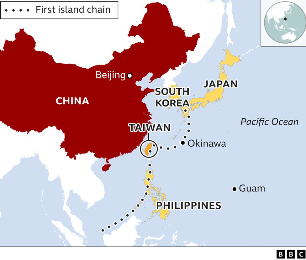 Taiwan sits in the so-called andquot;first island chain", which includes a list of US-friendly territories