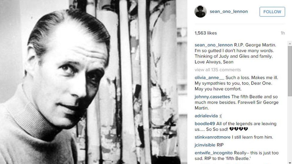 Sean Ono Lennon paid tribute to George Martin on Instagram