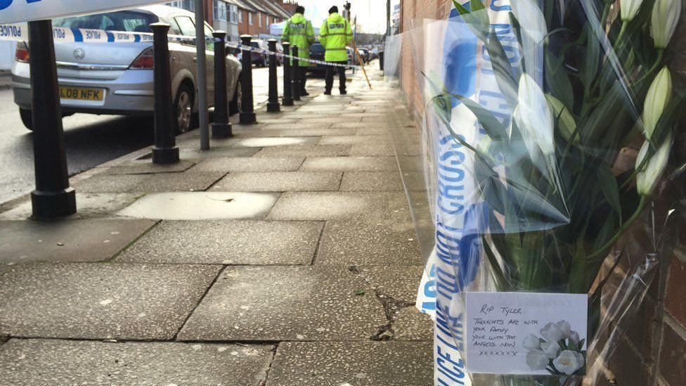 Floral tributes left on Freeman Road North in Leicester