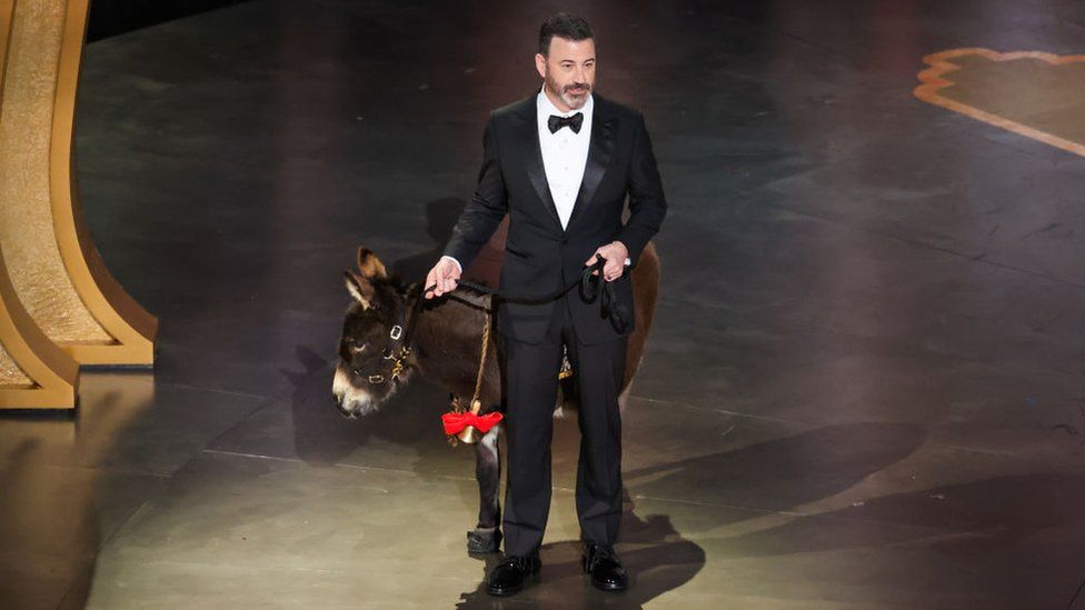 Kimmel and a Donkey on stage