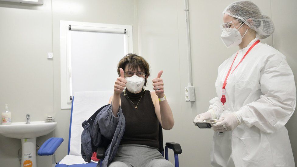 Healthcare personnel carry out vaccination operations against the coronavirus disease with the Pfizer serum at the centre for vaccination against COVID-19, established by Italian Army at Cecchignola in Rome, Italy, 23 March 2021