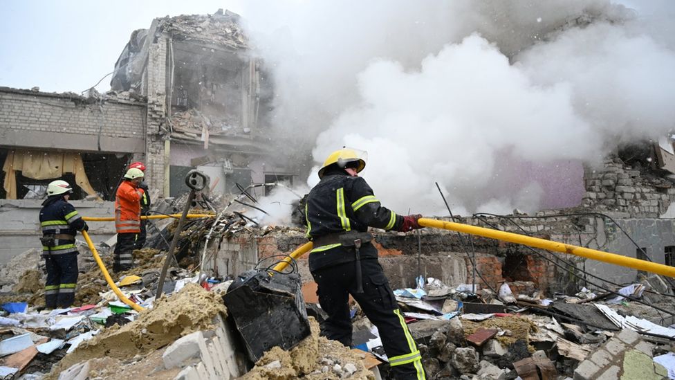 A destroyed school in Kharkiv