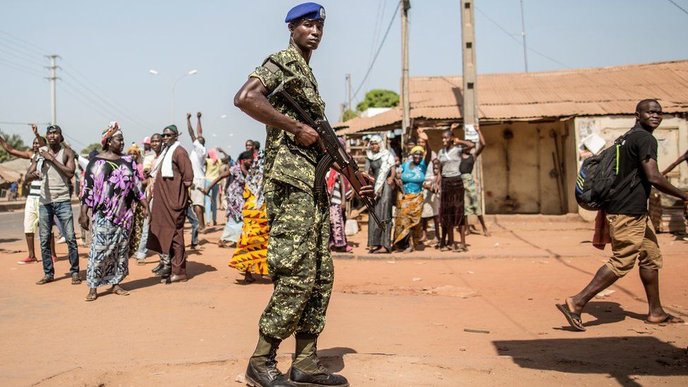 A Gambian soldier on a street in Serrekunda, The Gambia - December 2016