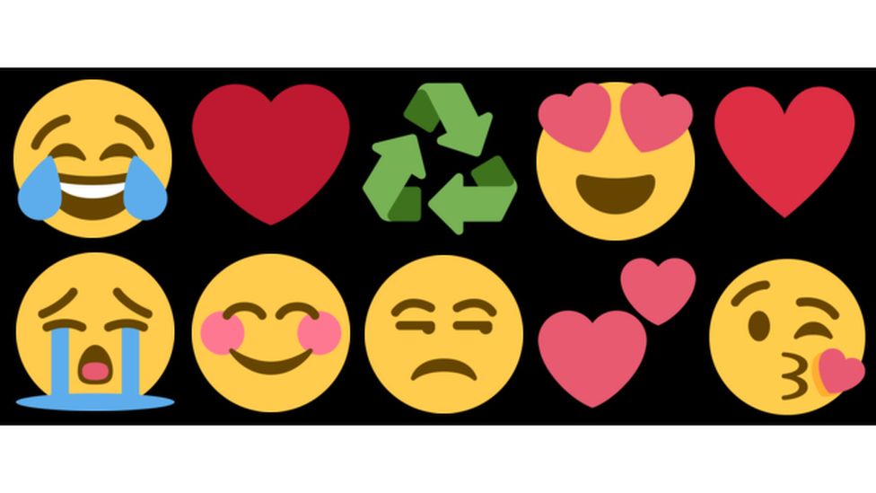 The ten different emojis which make up the top ten most used list on Twitter