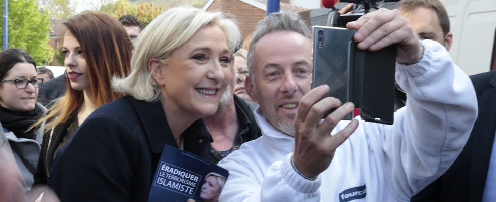 Marine Le Pen meets voters on 24 April