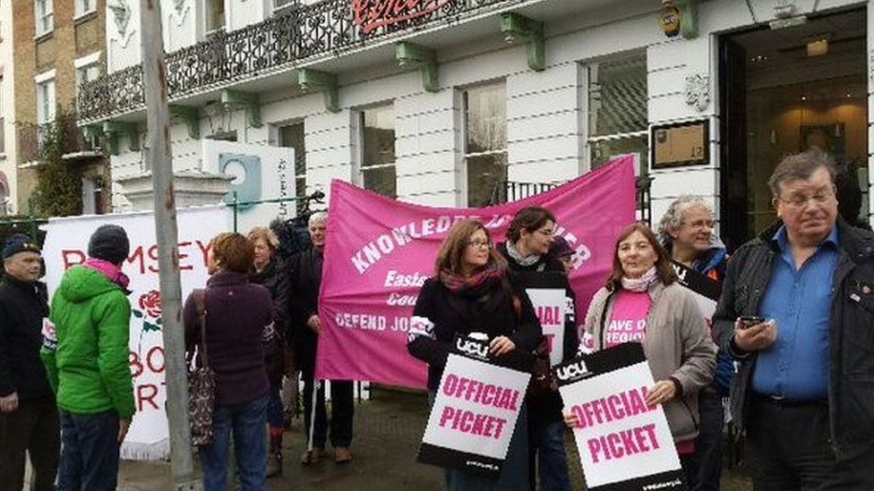 UCU members at the picket line outside Cintra House, Cambridge