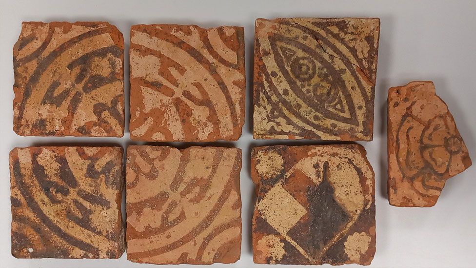 Medieval floor tiles from Grafton Regis Hermitage Priory