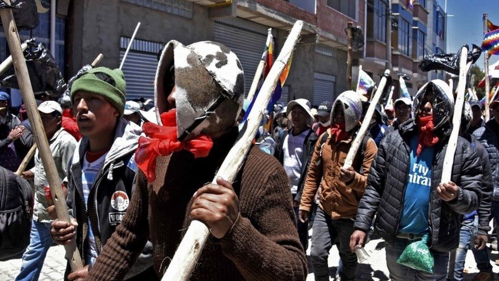 Supporters of Evo Morales demonstrate during a protest in El Alto on November 20