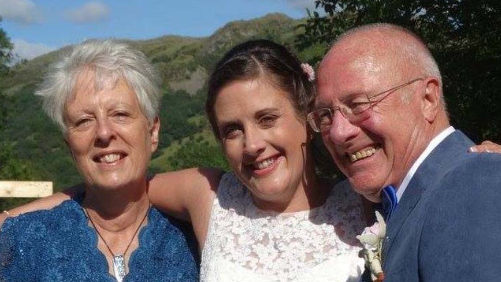 Angelene Bungay (centre) with her mother Susan and step-father Brian Ashford