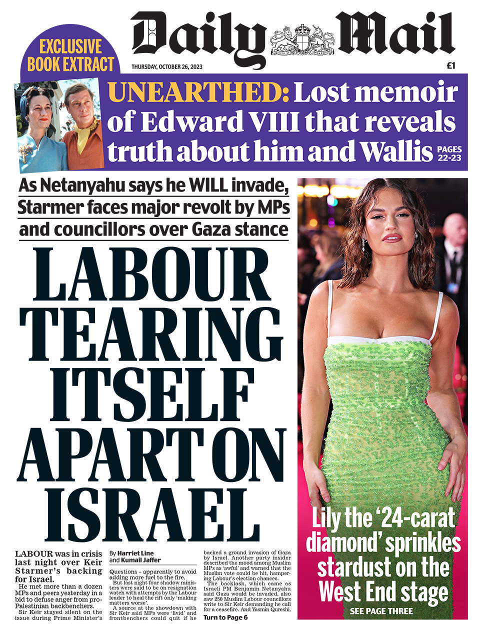 The headline in the Mail reads: "Labour tearing itself apart on Israel"