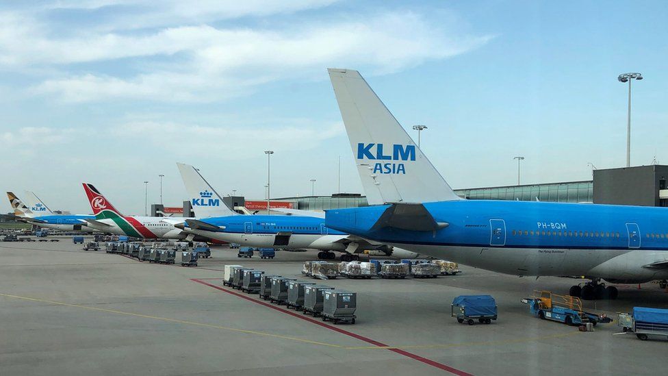 Aircraft on the tarmac at Schiphol Airport on 24 July 2019