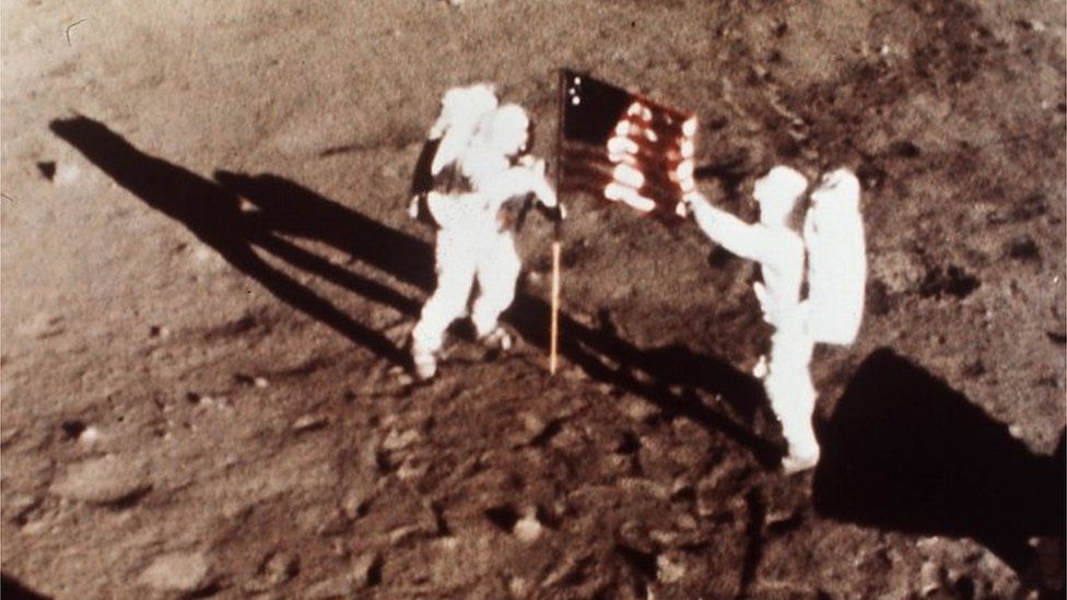 Neil Armstrong and Buzz Aldrin on the moon