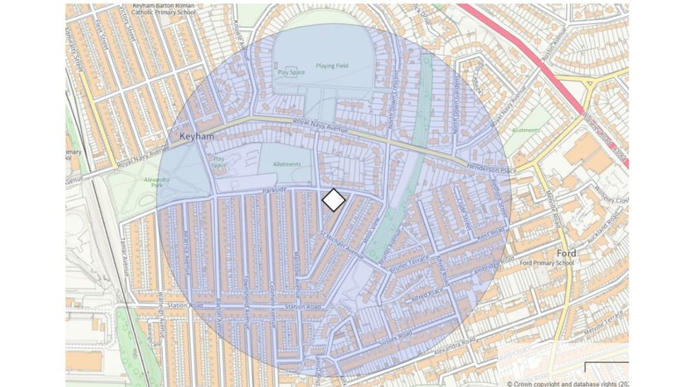 A map showing the cordon around the bomb in Plymouth