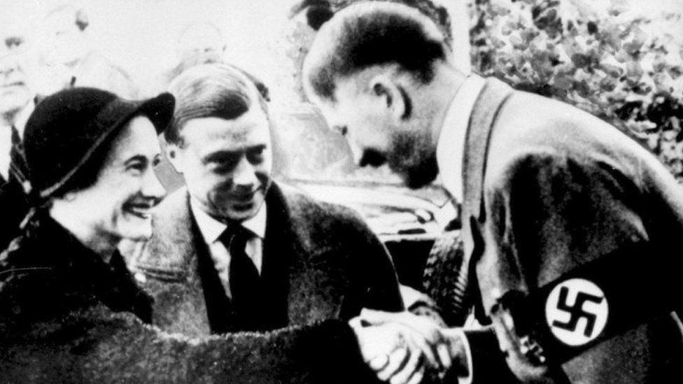 The newly-wed Duke and Duchess of Windsor meeting Adolf Hitler in 1937