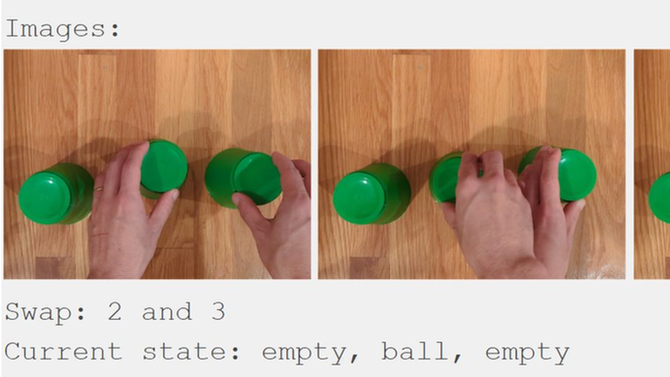 Three still images of hands on cups