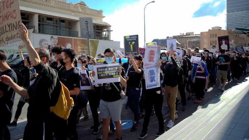 Pro-democracy supporters protesting in Brisbane on 28 July