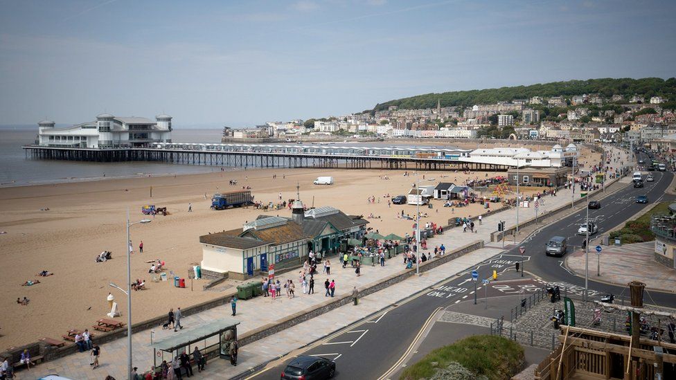 Weston seafront showing the beach and Weston Pier