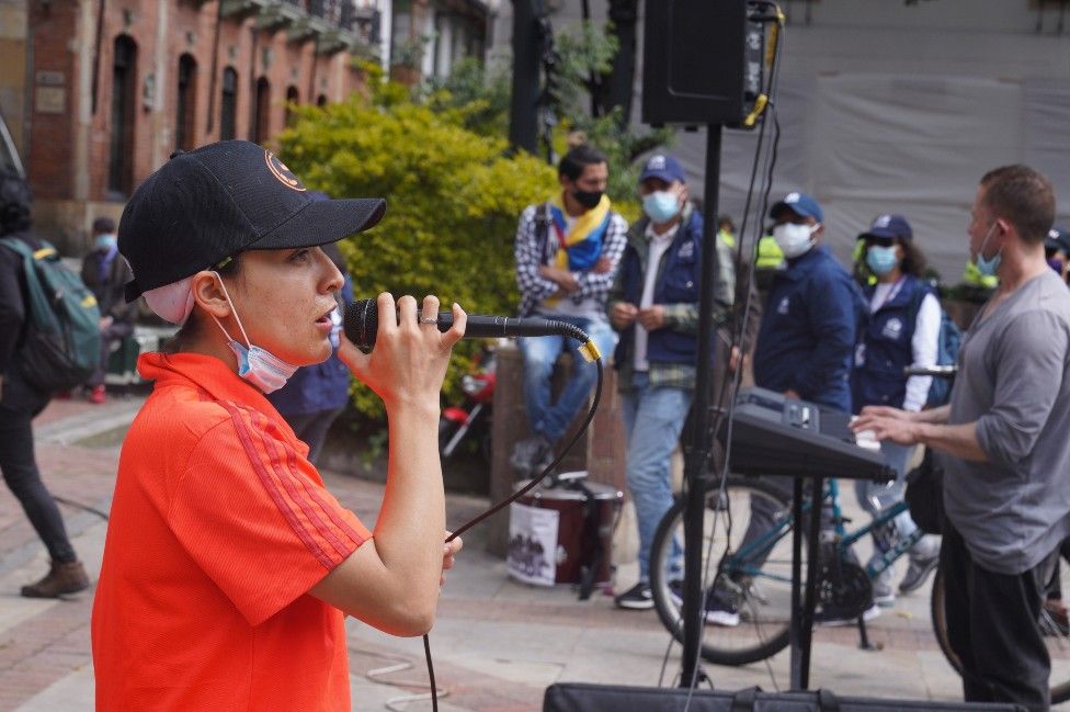 Liliana Rodriguez at a demonstration in Bogota on May 12, 2021