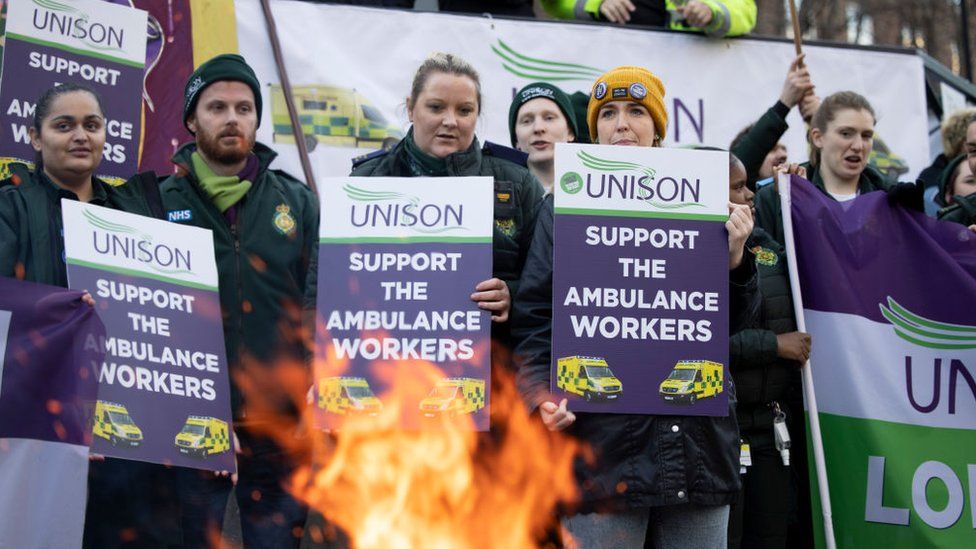 Ambulance workers on the picket line in London